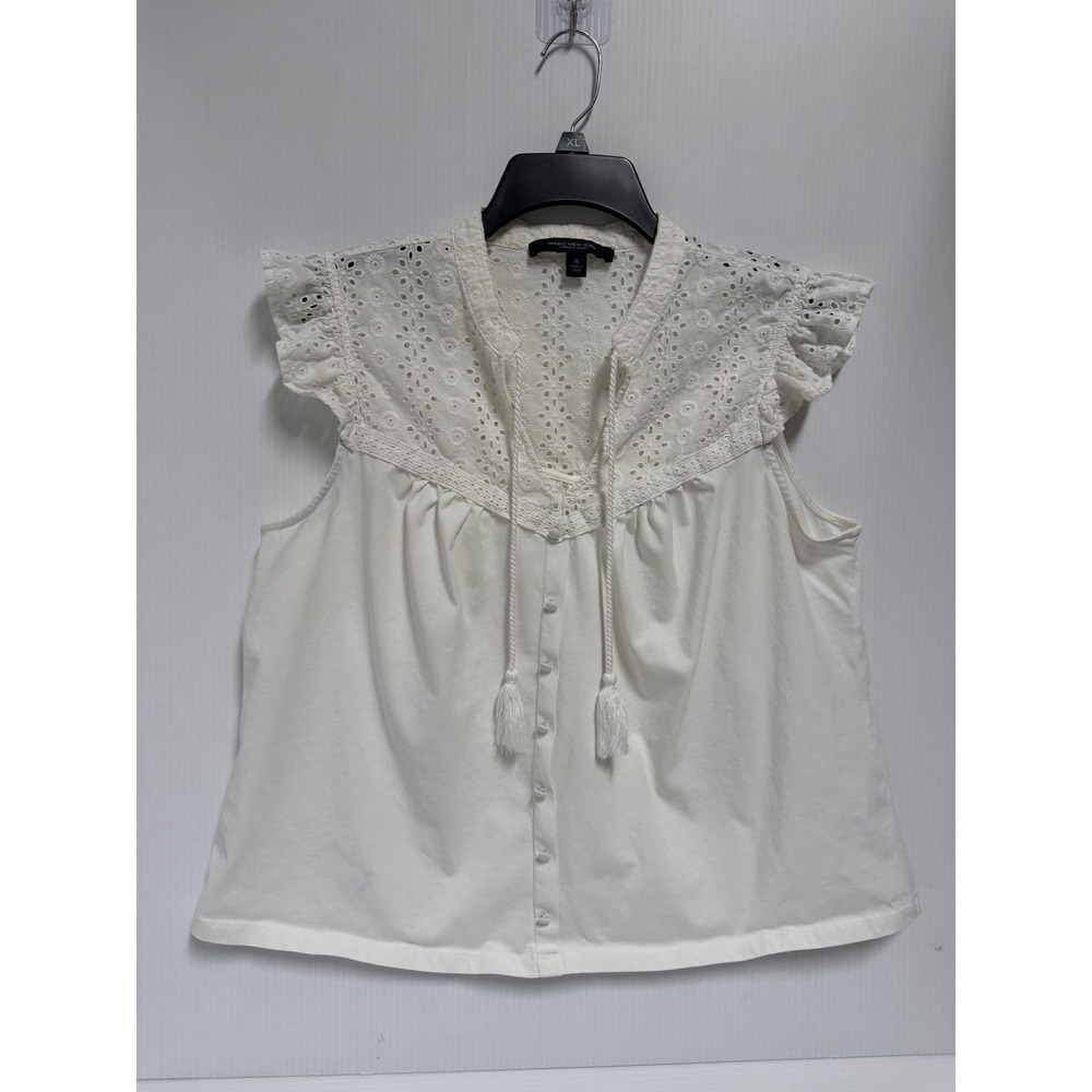 Marc New York Performance White Eyelet Lace Ruffle Tassel Tie Top XL